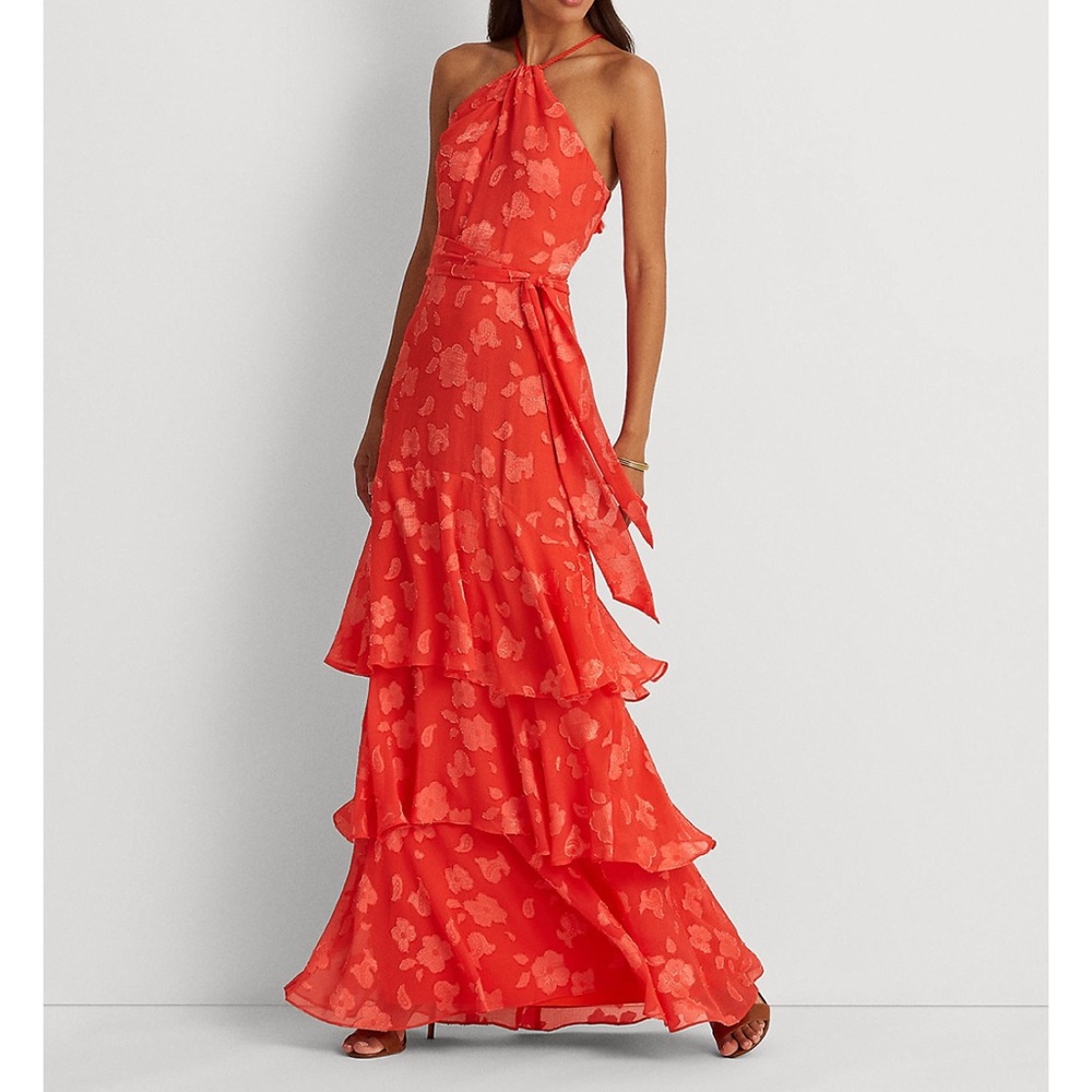 NWT Ralph Lauren Georgette Floral Jacquard Gown